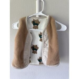 Bear Print Fleece Vest Snap Closure Brown White double side Baby Toddler